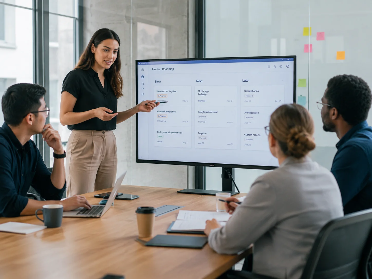 Product roadmap presentation during a team workshop