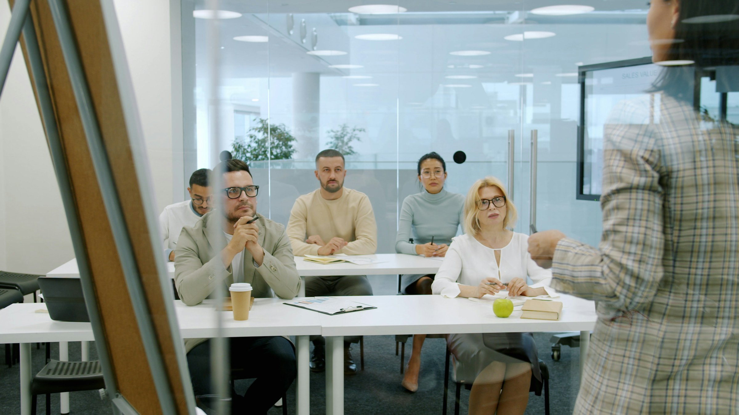 Business people attending a product marketing presentation
