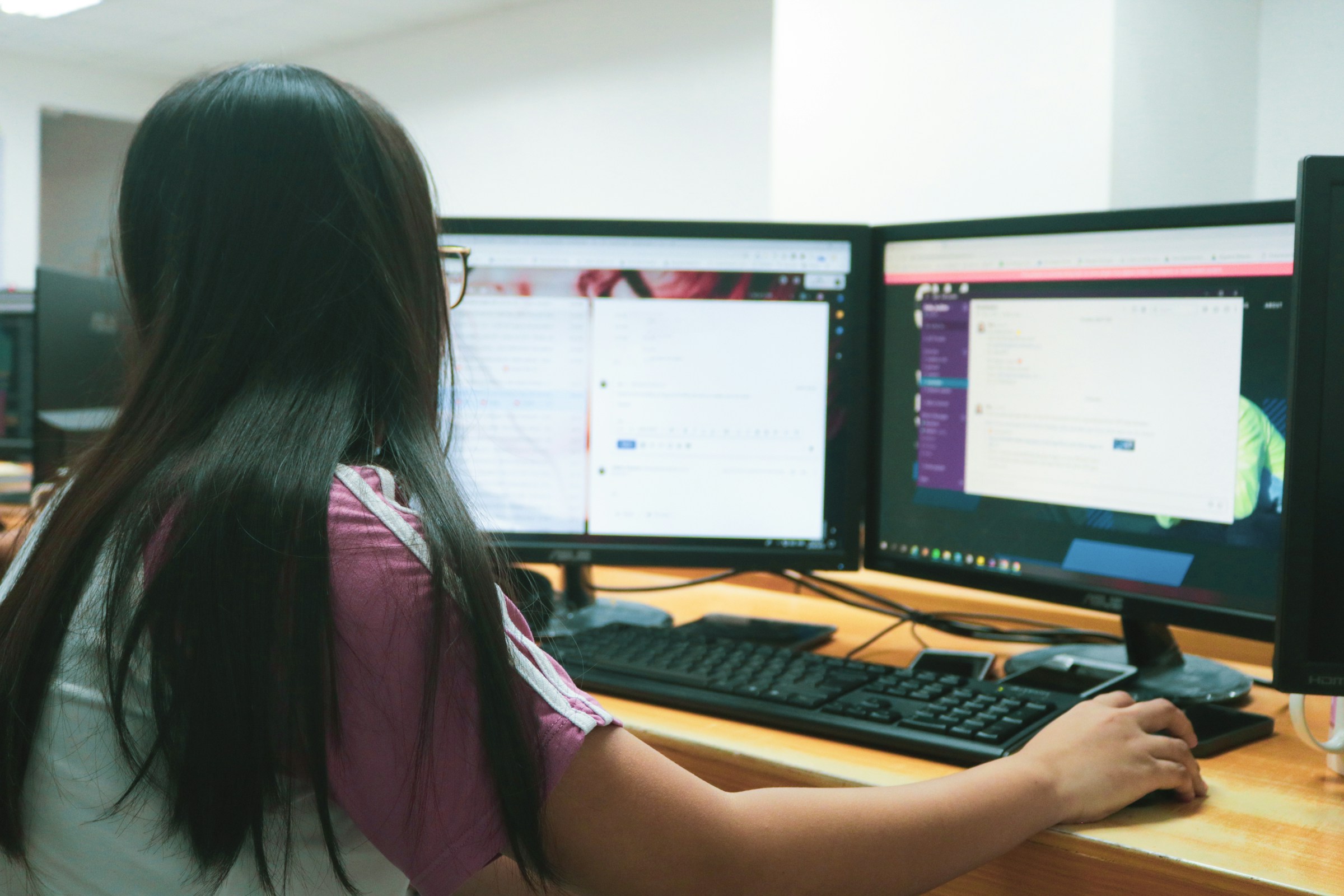 People working at computers in an office