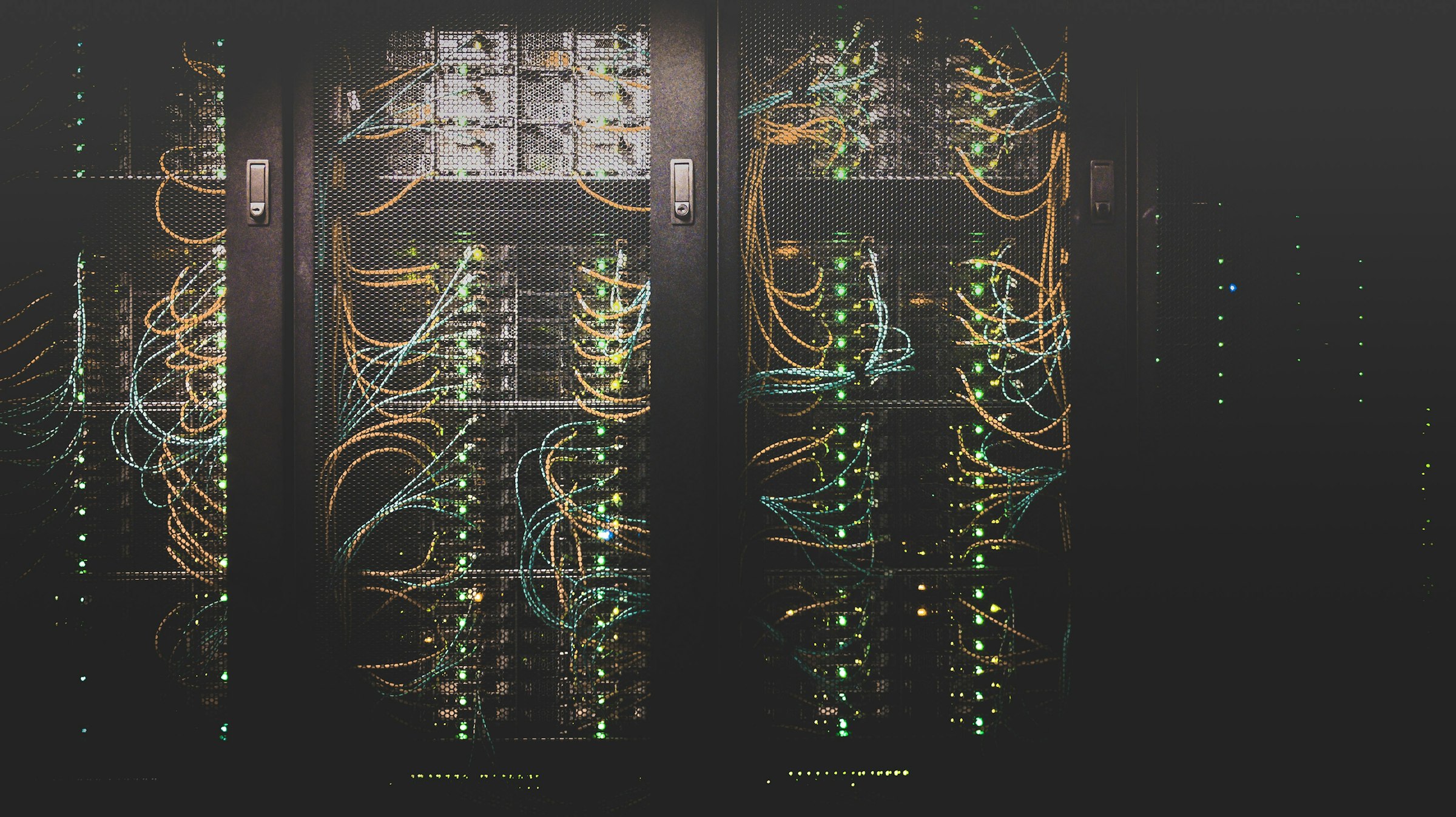 Network cables connected to a server patch panel